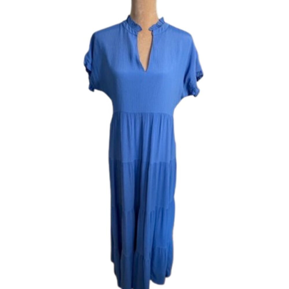 Marie Oliver Silk Blend Coastal Flowy Maxi Dress Farah Ruffled High Neck Small